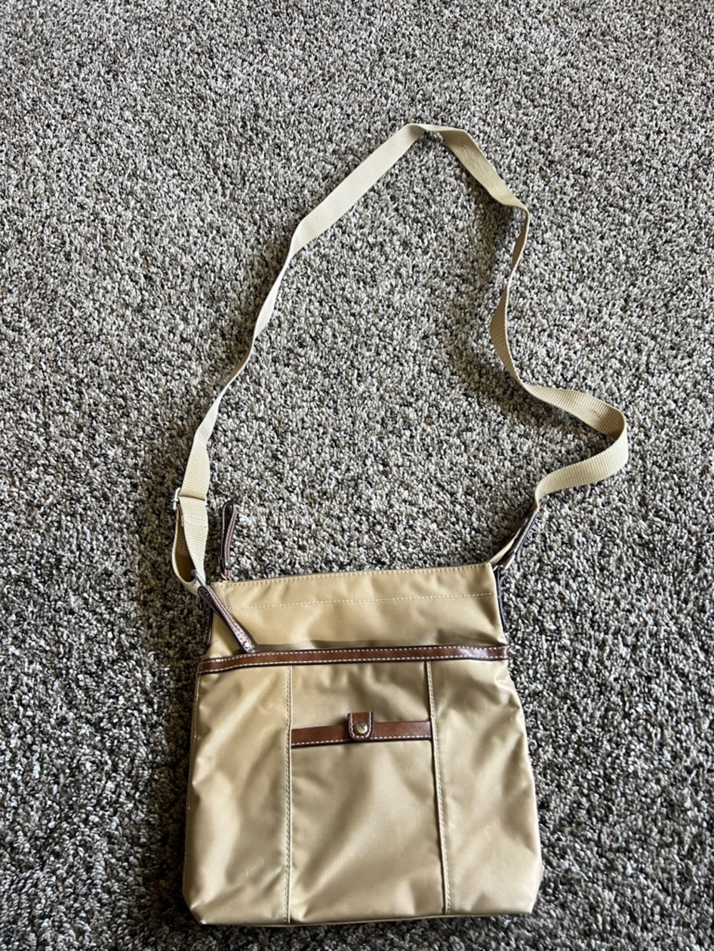 Nine West Women's Beige Canvas Crossbody Bag with Brown Trim